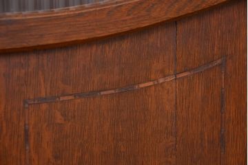 アンティーク家具　大正ロマン　古いナラ材のデザインモールガラス本箱(ブックケース、収納棚)