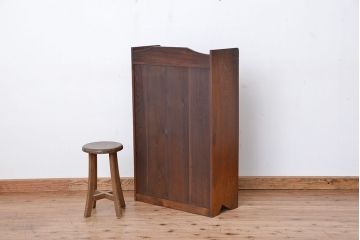 アンティーク家具　大正ロマン　古いナラ材のデザインモールガラス本箱(ブックケース、収納棚)