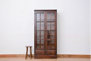 中古　北海道民芸家具　樺無垢材本箱　定価約27万円(ガラス収納棚、ブックケース)