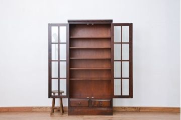 中古　北海道民芸家具　樺無垢材本箱　定価約27万円(ガラス収納棚、ブックケース)