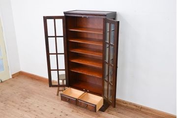 中古　北海道民芸家具　樺無垢材本箱　定価約27万円(ガラス収納棚、ブックケース)