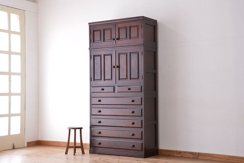 中古　北海道民芸家具　特注品　樺材　三段重ね整理ダンス(収納タンス/チェスト)