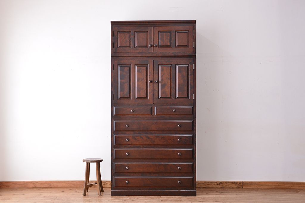 中古　北海道民芸家具　特注品　樺材　三段重ね整理ダンス(収納タンス/チェスト)