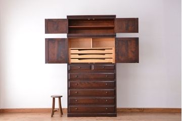 中古　北海道民芸家具　特注品　樺材　三段重ね整理ダンス(収納タンス/チェスト)