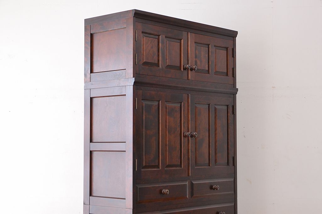 中古　北海道民芸家具　特注品　樺材　三段重ね整理ダンス(収納タンス/チェスト)