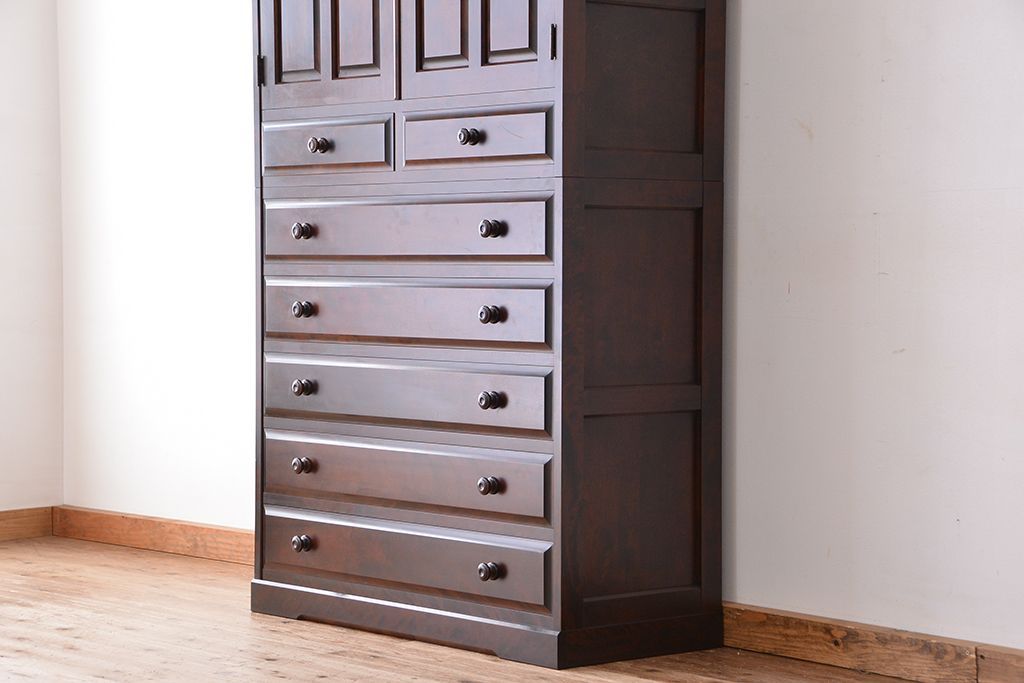 中古　北海道民芸家具　特注品　樺材　三段重ね整理ダンス(収納タンス/チェスト)