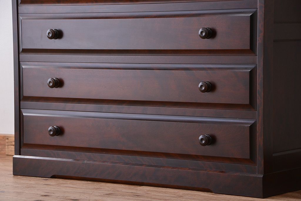 中古　北海道民芸家具　特注品　樺材　三段重ね整理ダンス(収納タンス/チェスト)