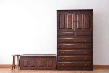 中古　北海道民芸家具　特注品　樺材　三段重ね整理ダンス(収納タンス/チェスト)