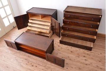 中古　北海道民芸家具　特注品　樺材　三段重ね整理ダンス(収納タンス/チェスト)