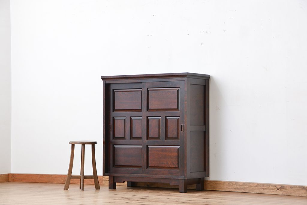 中古　北海道民芸家具　特注品　樺材　脚付き下駄箱(収納棚)(定価約20万)