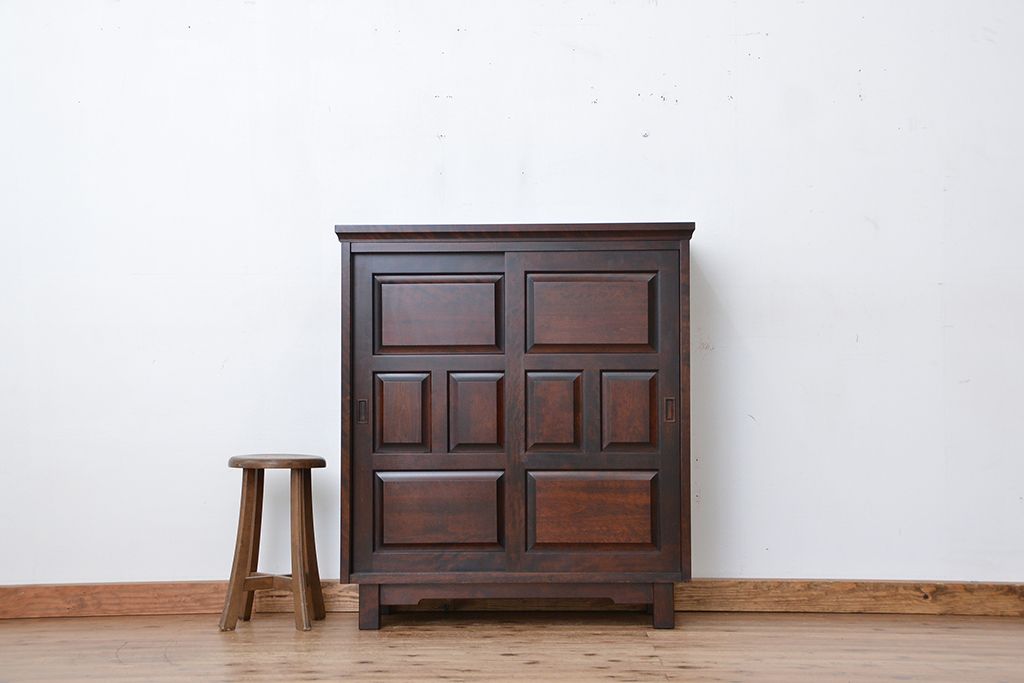 中古　北海道民芸家具　特注品　樺材　脚付き下駄箱(収納棚)(定価約20万)