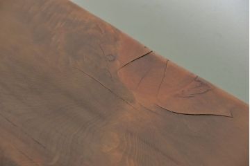 レトロ家具　昭和レトロ　古い木の丸脚付きペイントカウンターテーブル(収納棚付き)(作業台)(飾り棚)