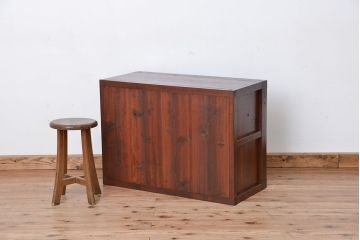 アンティーク家具　古民具・骨董　リメイク品　前面欅材!米沢帳場小箪笥(収納棚・帳場箪笥)