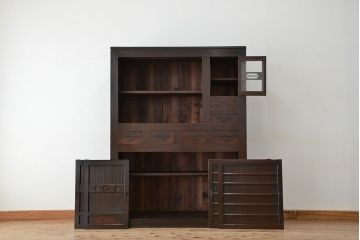 アンティーク家具　古民具・骨董　一本物　明治時代　使い込まれた四尺水屋箪笥(食器棚・収納棚)