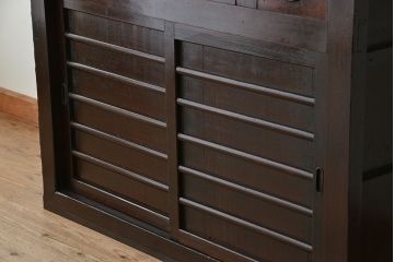 アンティーク家具　古民具・骨董　一本物　明治時代　使い込まれた四尺水屋箪笥(食器棚・収納棚)