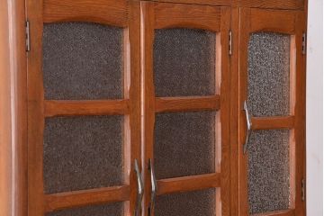 アンティーク家具　アンティーク　素敵なデザインの二段重ね　ナラ材の食器棚(収納棚)