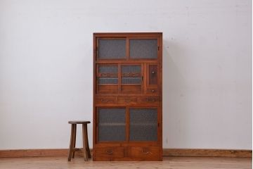 レトロ家具　昭和レトロ けんどん付き 味のある幅の狭い食器棚(水屋箪笥・収納棚)