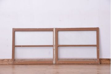 アンティーク　ペイントの剥げた小さなダイヤガラス引き戸　2枚セット(ガラス窓)