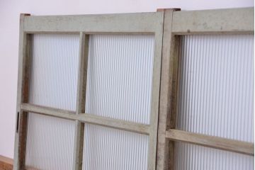 アンティーク　ペイントの剥げた小さなモールガラス引き戸　2枚セット(ガラス窓)