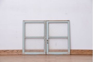 アンティーク シャビーペイント ダイヤガラス戸 2枚セット(ガラス窓・引き戸)