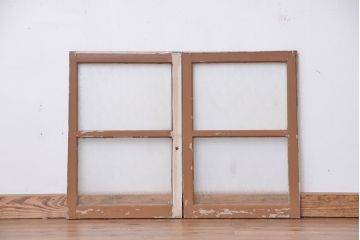 アンティーク シャビーペイント ダイヤガラス戸 2枚セット(ガラス窓・引き戸)