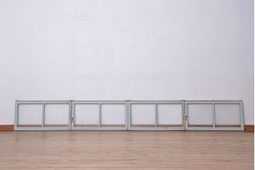 アンティーク ペンキの剥げた横長ダイヤガラス戸 4枚セット(ガラス窓・引き戸)