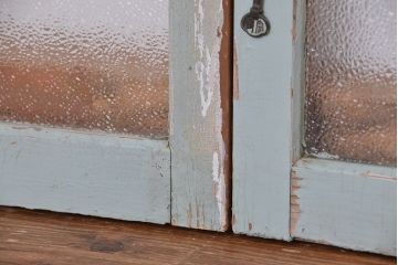 アンティーク ペンキの剥げた横長ダイヤガラス戸 4枚セット(ガラス窓・引き戸)