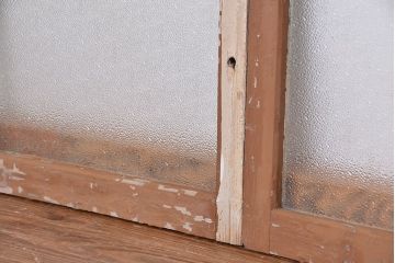 アンティーク ペンキの剥げた横長ダイヤガラス戸 4枚セット(ガラス窓・引き戸)