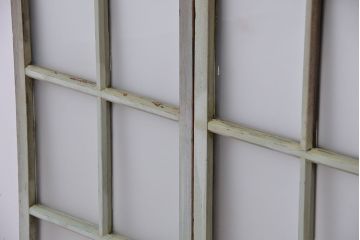 アンティーク シャビーペイントすりガラス戸 2枚セット(格子ガラス窓・引き戸)