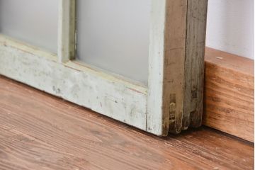 アンティーク シャビーペイントすりガラス戸 2枚セット(格子ガラス窓・引き戸)