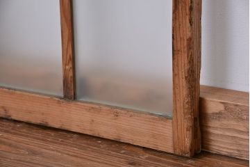 アンティーク シャビーペイントすりガラス戸 2枚セット(格子ガラス窓・引き戸)