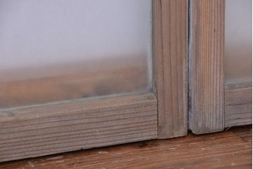 アンティーク　すりガラス入り!シャビーなペイント引き戸4枚セット(格子ガラス窓)(2)