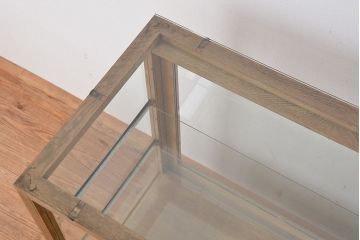 レトロ家具　アンティーク　古い木味の引き出し付きレトロガラスショーケース(収納棚、陳列棚、ガラスケース)