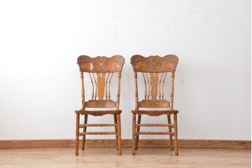 ★中古 IDC大塚家具取扱品 Shin-Lee(シンリー) オーク材ダイニングチェア2脚セット(椅子/イス)