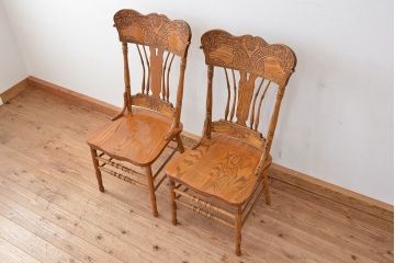 ★中古 IDC大塚家具取扱品 Shin-Lee(シンリー) オーク材ダイニングチェア2脚セット(椅子/イス)