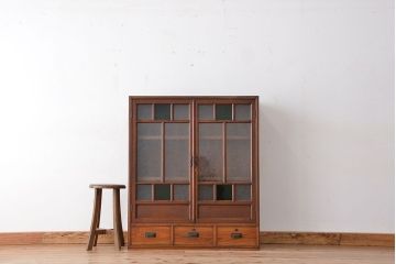 アンティーク家具　大正ロマン 色ガラス入り かわいい本箱(ブックケース、収納棚)
