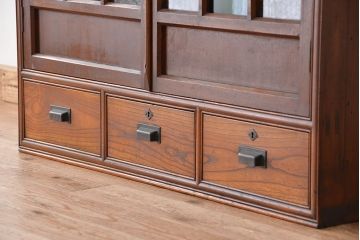 アンティーク家具　大正ロマン 色ガラス入り かわいい本箱(ブックケース、収納棚)