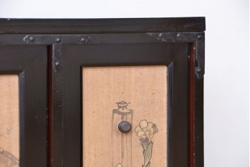 アンティーク家具　古民具・骨董　明治〜大正時代　梅と雀の図　上品な時代箪笥ローボード