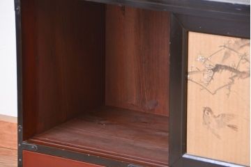 アンティーク家具　古民具・骨董　明治〜大正時代　梅と雀の図　上品な時代箪笥ローボード