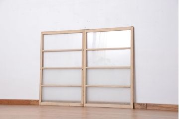 アンティーク ペンキの剥げたシンプルなガラス戸 2枚セット(1)(窓・引き戸)