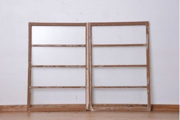 アンティーク ペンキの剥げたシンプルなガラス戸 2枚セット(2)(窓・引き戸)