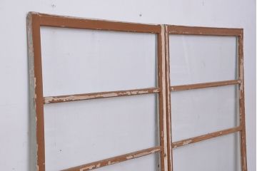 アンティーク ペンキの剥げたシンプルなガラス戸 2枚セット(2)(窓・引き戸)