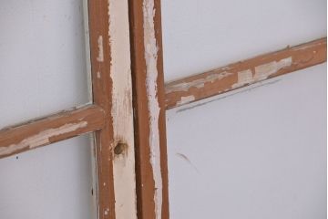 アンティーク ペンキの剥げたシンプルなガラス戸 2枚セット(2)(窓・引き戸)