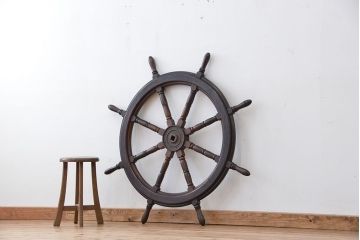アンティーク雑貨　アンティーク　古い船艦で使われた欅材の大型操舵輪(ラット)(北川工業)