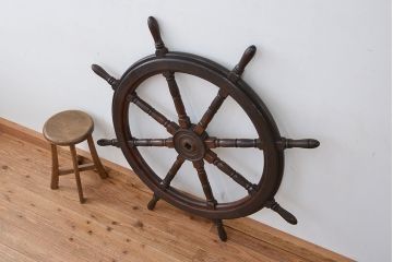 アンティーク雑貨　アンティーク　古い船艦で使われた欅材の大型操舵輪(ラット)(北川工業)