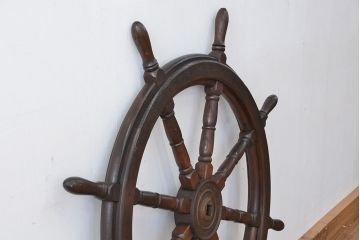 アンティーク雑貨　アンティーク　古い船艦で使われた欅材の大型操舵輪(ラット)(北川工業)