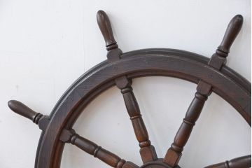 アンティーク雑貨　アンティーク　古い船艦で使われた欅材の大型操舵輪(ラット)(北川工業)