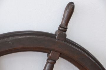 アンティーク雑貨　アンティーク　古い船艦で使われた欅材の大型操舵輪(ラット)(北川工業)