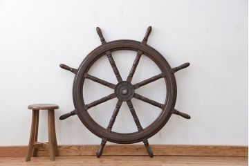 アンティーク雑貨　アンティーク　古い船艦で使われた欅材の大型操舵輪(ラット)(北川工業)