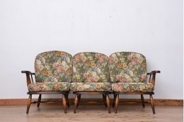 【傷みあり】中古 飛騨産業キツツキマーク 3人掛けソファ(トリプルソファ)